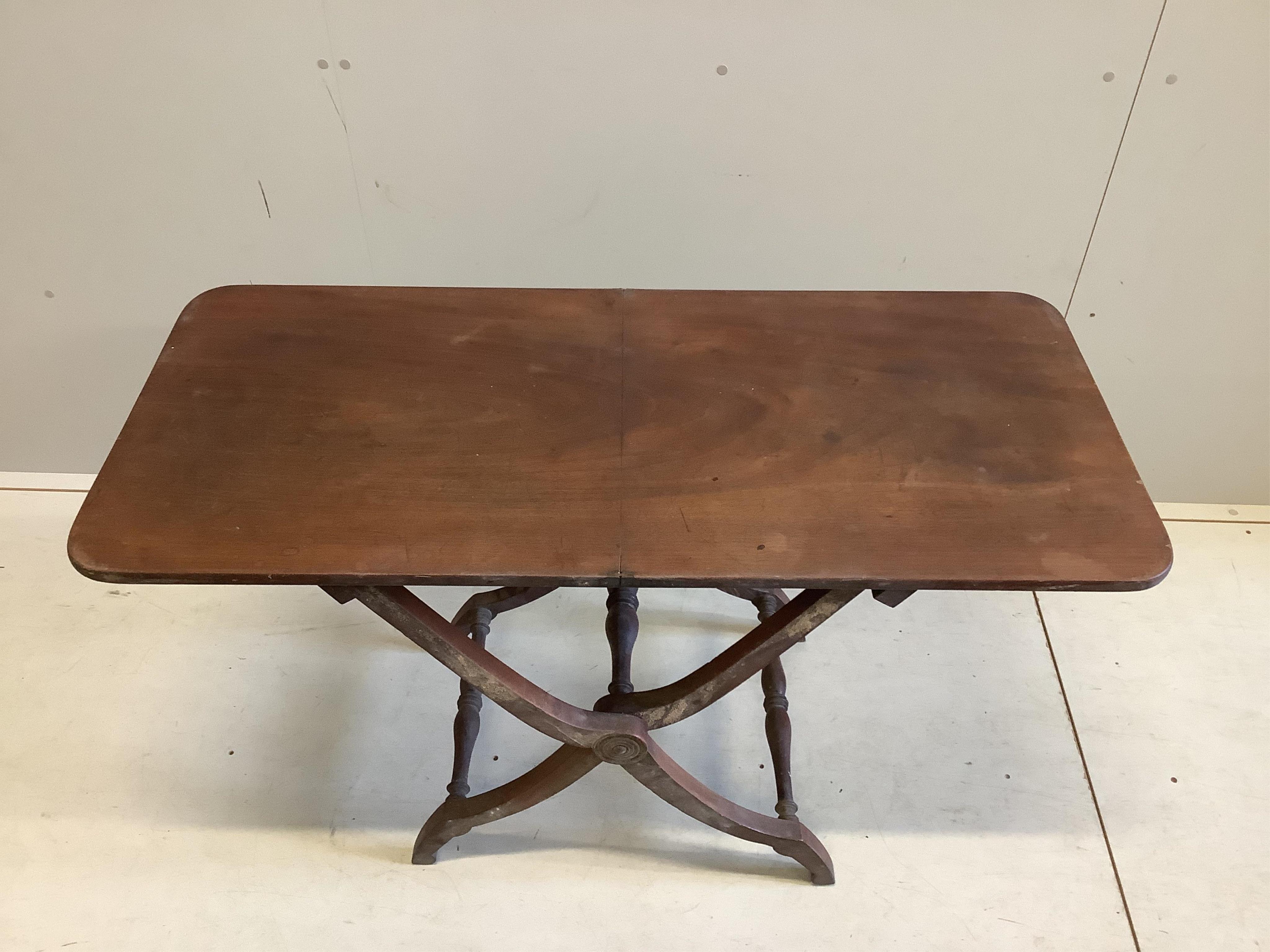 A Victorian rectangular mahogany coaching table, width 120cm, depth 55cm, height 74cm. Condition - fair